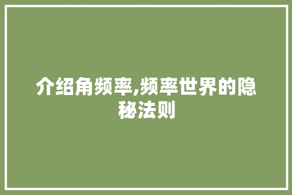 介绍角频率,频率世界的隐秘法则