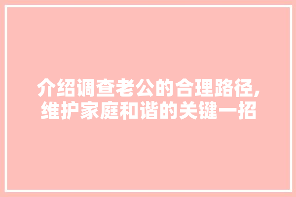 介绍调查老公的合理路径,维护家庭和谐的关键一招