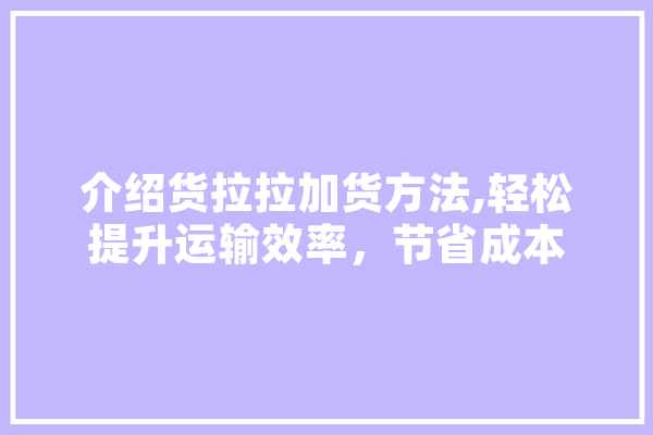 介绍货拉拉加货方法,轻松提升运输效率，节省成本