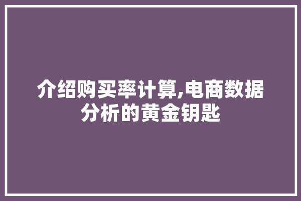 介绍购买率计算,电商数据分析的黄金钥匙