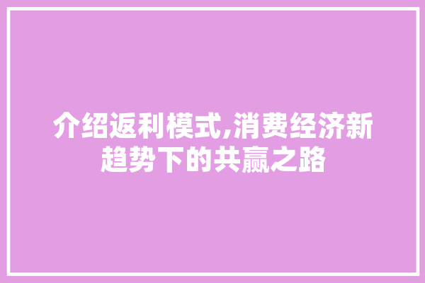 介绍返利模式,消费经济新趋势下的共赢之路