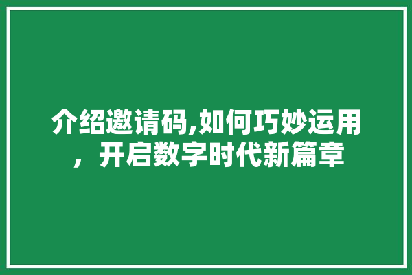 介绍邀请码,如何巧妙运用，开启数字时代新篇章 文字写作