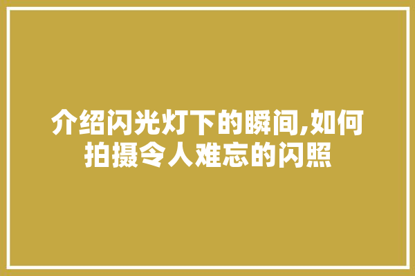 介绍闪光灯下的瞬间,如何拍摄令人难忘的闪照
