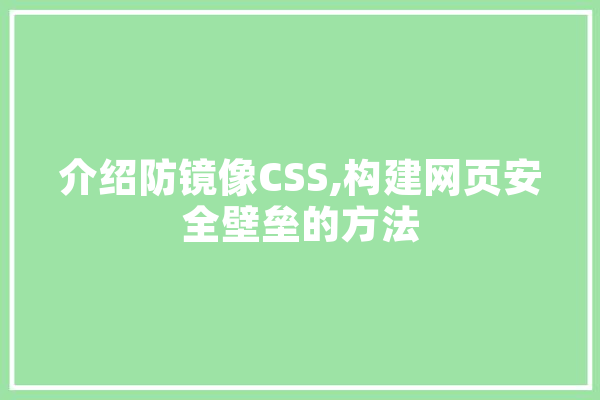 介绍防镜像CSS,构建网页安全壁垒的方法