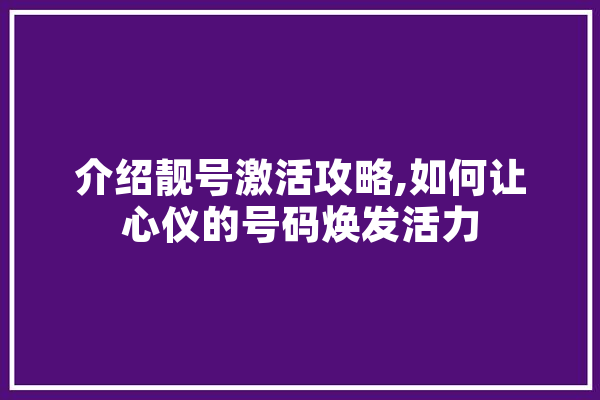 介绍靓号激活攻略,如何让心仪的号码焕发活力