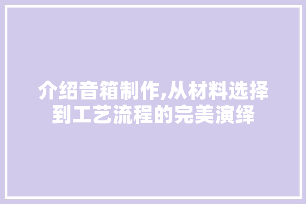 介绍音箱制作,从材料选择到工艺流程的完美演绎