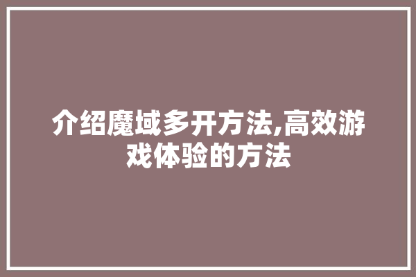 介绍魔域多开方法,高效游戏体验的方法