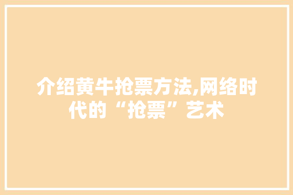 介绍黄牛抢票方法,网络时代的“抢票”艺术 计算机