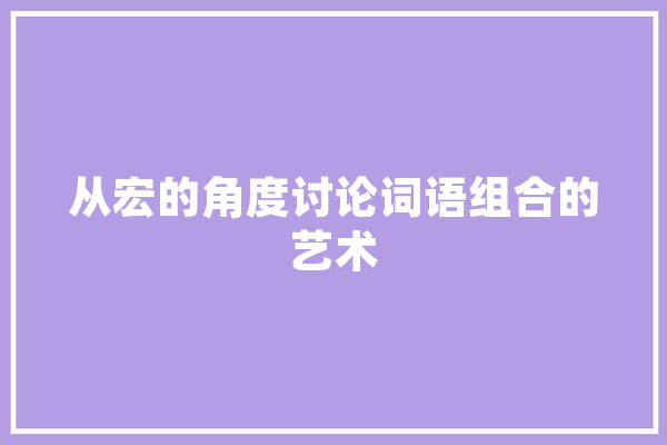 从宏的角度讨论词语组合的艺术