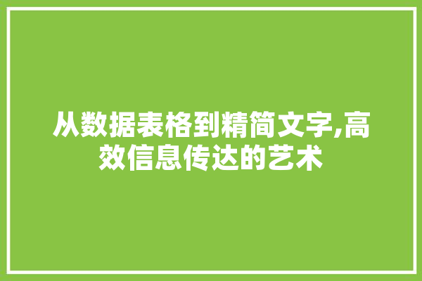 从数据表格到精简文字,高效信息传达的艺术