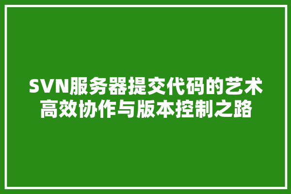 SVN服务器提交代码的艺术高效协作与版本控制之路