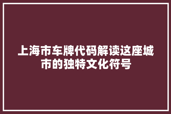 上海市车牌代码解读这座城市的独特文化符号 绘影字幕
