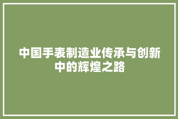 中国手表制造业传承与创新中的辉煌之路