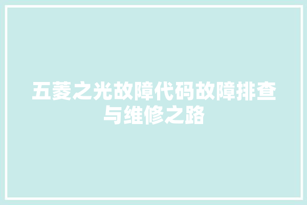五菱之光故障代码故障排查与维修之路