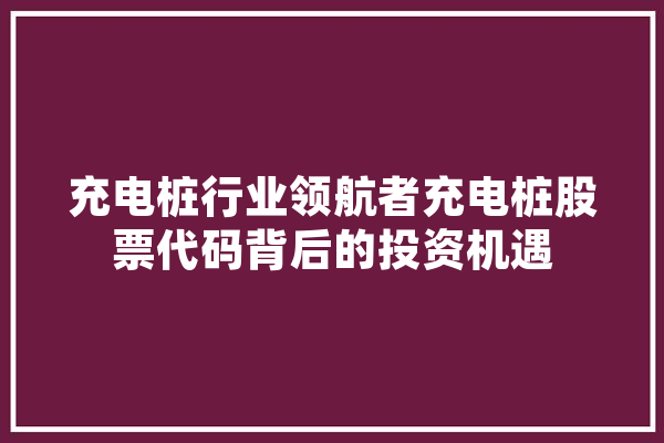 充电桩行业领航者充电桩股票代码背后的投资机遇