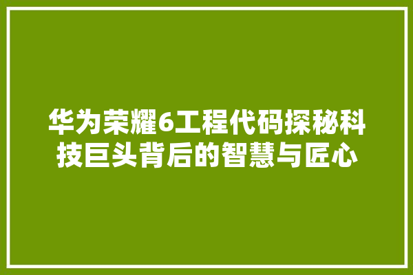 华为荣耀6工程代码探秘科技巨头背后的智慧与匠心 AI简讯