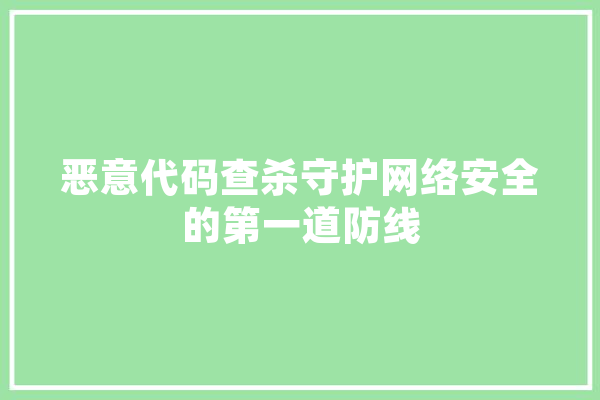 恶意代码查杀守护网络安全的第一道防线