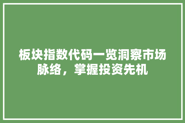 板块指数代码一览洞察市场脉络，掌握投资先机