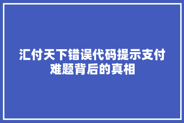 汇付天下错误代码提示支付难题背后的真相
