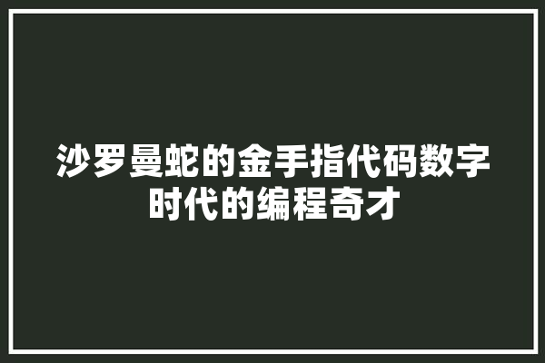 沙罗曼蛇的金手指代码数字时代的编程奇才