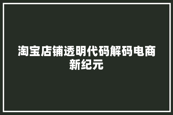 淘宝店铺透明代码解码电商新纪元 文字写作