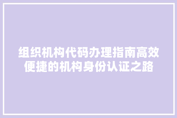 组织机构代码办理指南高效便捷的机构身份认证之路