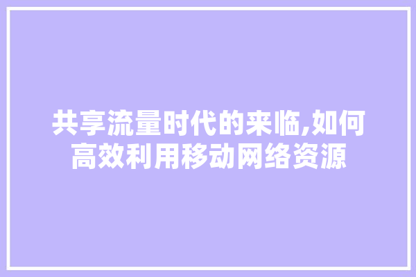 共享流量时代的来临,如何高效利用移动网络资源