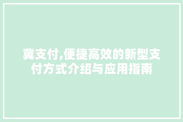 冀支付,便捷高效的新型支付方式介绍与应用指南