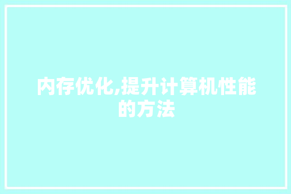 内存优化,提升计算机性能的方法