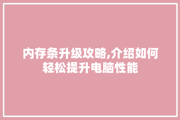 内存条升级攻略,介绍如何轻松提升电脑性能