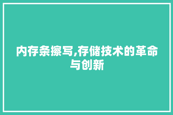 内存条擦写,存储技术的革命与创新 计算机