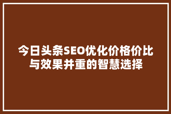 今日头条SEO优化价格价比与效果并重的智慧选择