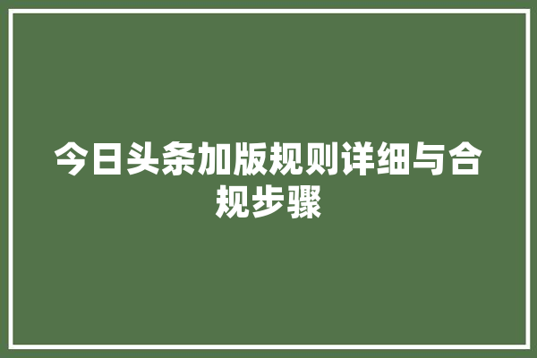 今日头条加版规则详细与合规步骤 AI简讯