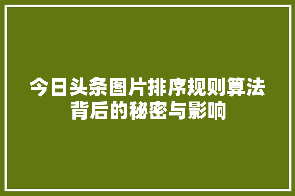 今日头条图片排序规则算法背后的秘密与影响