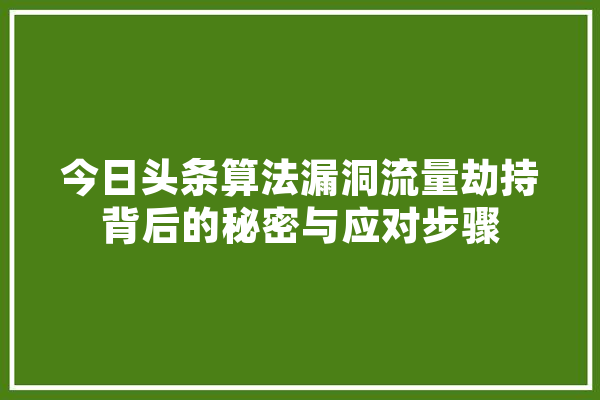 今日头条算法漏洞流量劫持背后的秘密与应对步骤 AI快讯