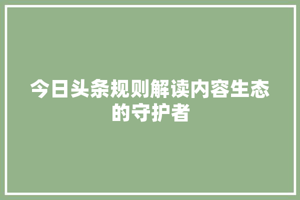 今日头条规则解读内容生态的守护者