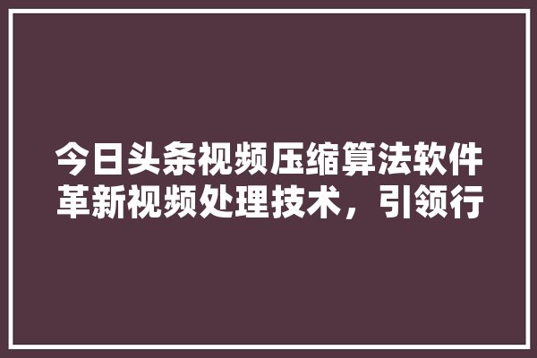 今日头条视频压缩算法软件革新视频处理技术，引领行业新潮流