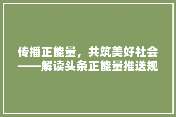 传播正能量，共筑美好社会——解读头条正能量推送规则 绘影字幕