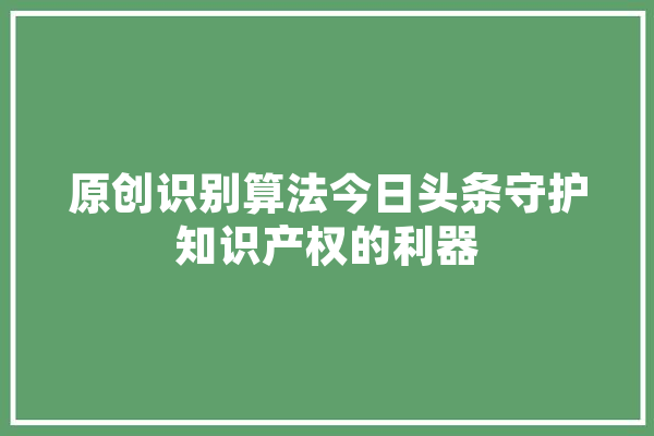 原创识别算法今日头条守护知识产权的利器