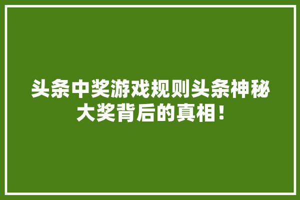 头条中奖游戏规则头条神秘大奖背后的真相！ 智能助手