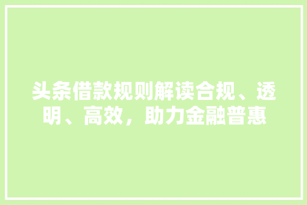 头条借款规则解读合规、透明、高效，助力金融普惠