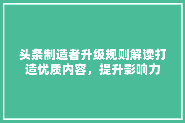 头条制造者升级规则解读打造优质内容，提升影响力