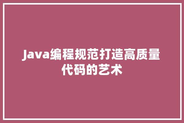 Java编程规范打造高质量代码的艺术