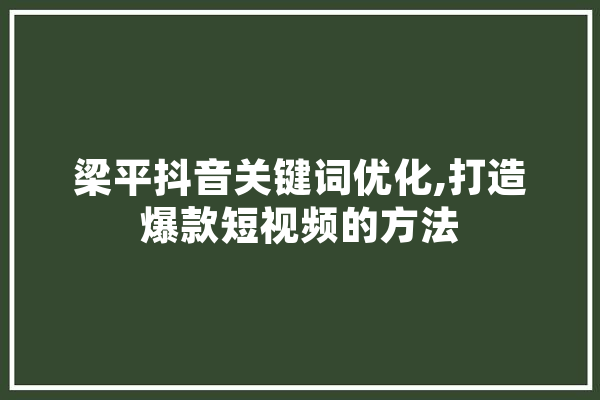 梁平抖音关键词优化,打造爆款短视频的方法