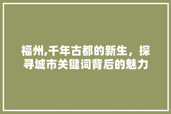 福州,千年古都的新生，探寻城市关键词背后的魅力 计算机