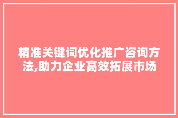 精准关键词优化推广咨询方法,助力企业高效拓展市场
