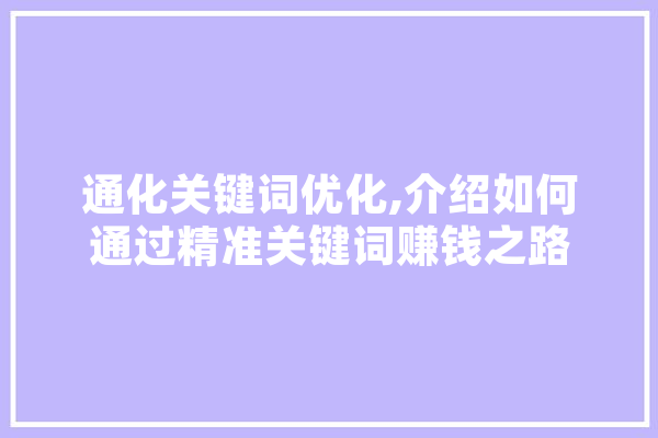 通化关键词优化,介绍如何通过精准关键词赚钱之路