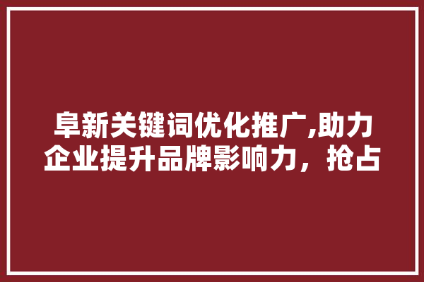 阜新关键词优化推广,助力企业提升品牌影响力，抢占市场先机 智能助手