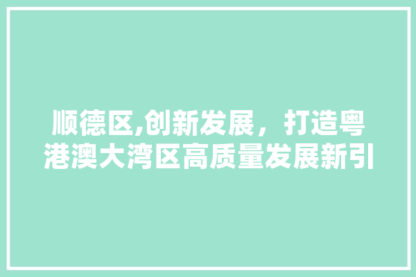顺德区,创新发展，打造粤港澳大湾区高质量发展新引擎
