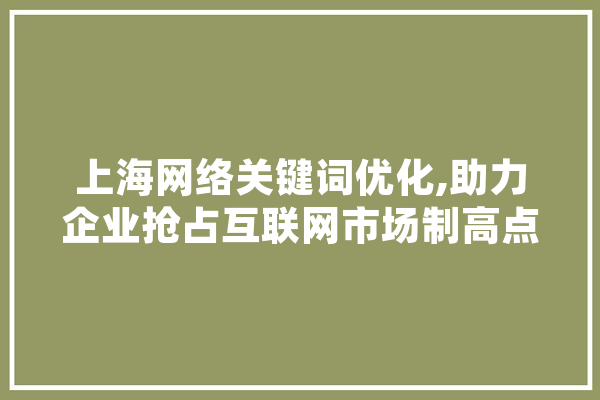 上海网络关键词优化,助力企业抢占互联网市场制高点